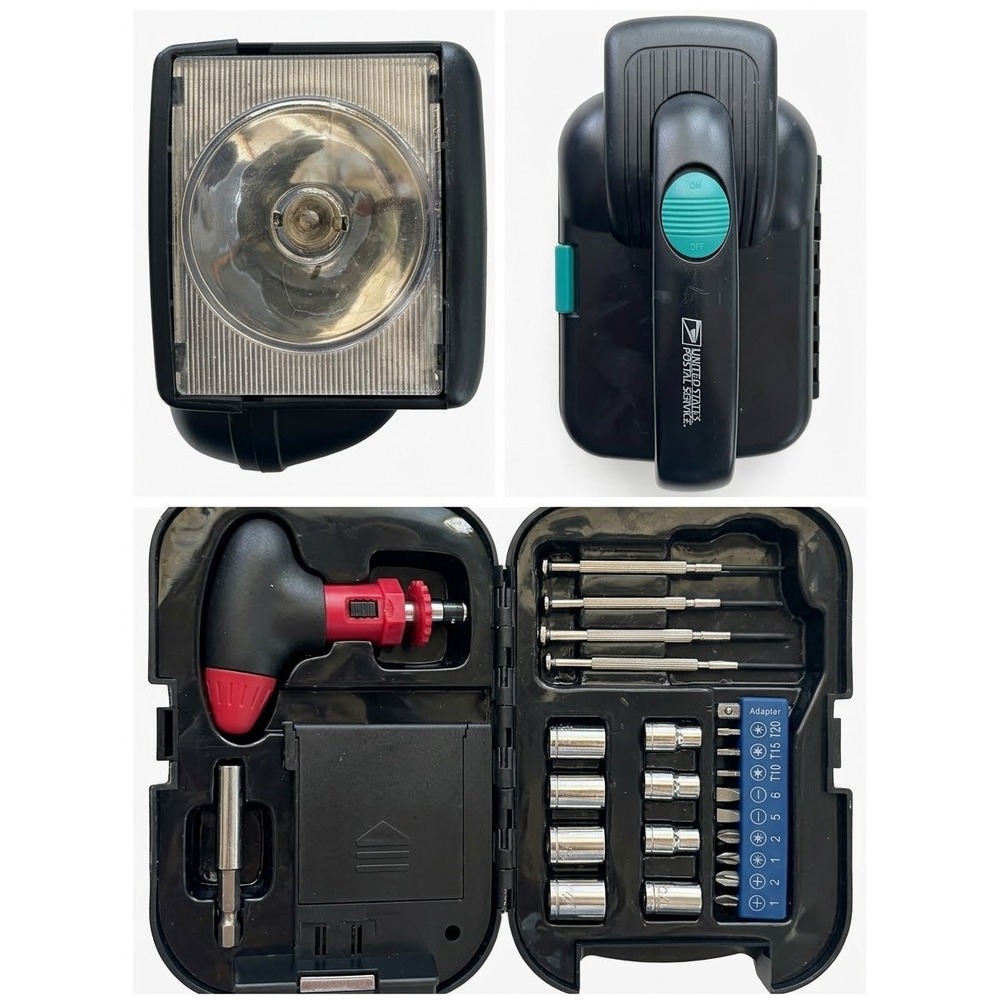 USPS United States Postal Service Flashlight and Multi Tool Kit Set Black Case